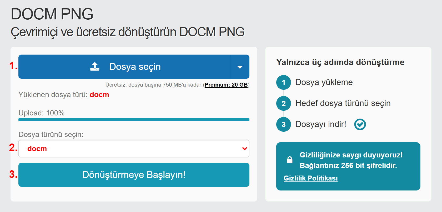 DOCM PNG ücretsiz online dönüştürücü - kayıt gerektirmez