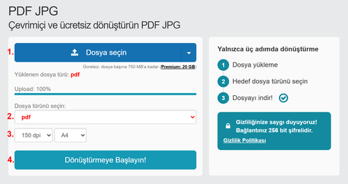 PDF'yi çevrimiçi JPG'ye dönüştürün - adım adım